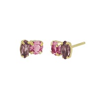 Pendientes Victoria Cruz pegados combinación de formas color rosa bañados en oro